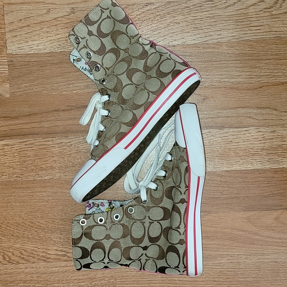 Coach Bonney Poppy High tops in traditional brown "C" pattern. Size 6 - Picture 2 of 10